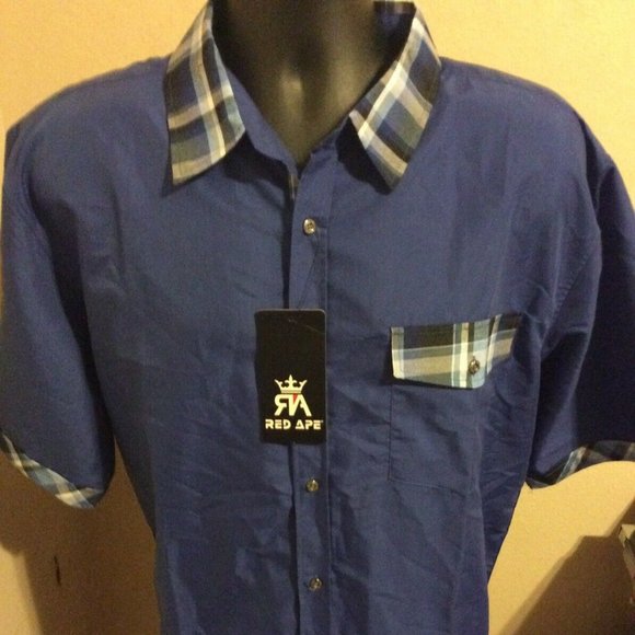 Red Ape Other - NWT Red Ape Men's Button Front Shirt Blue Short Sleeve Spread Collar Pocket 3XL
